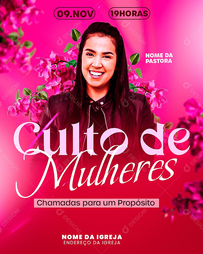 Flayer Gospel Culto de Mulheres Social Media PSD Editável