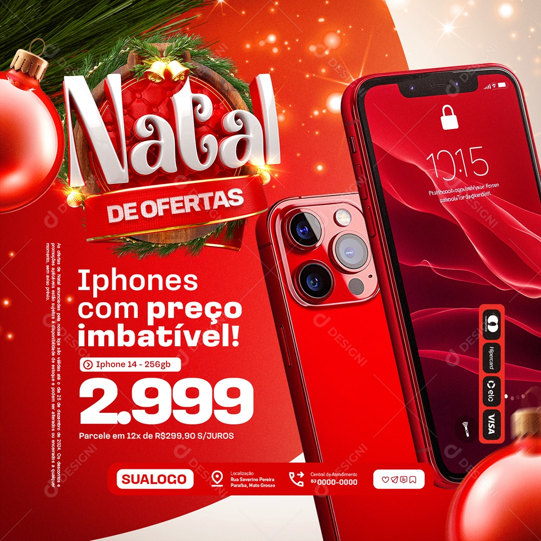 Loja de Celular Natal de Ofertas Iphone com Preço Imbatível Social Media PSD Editável