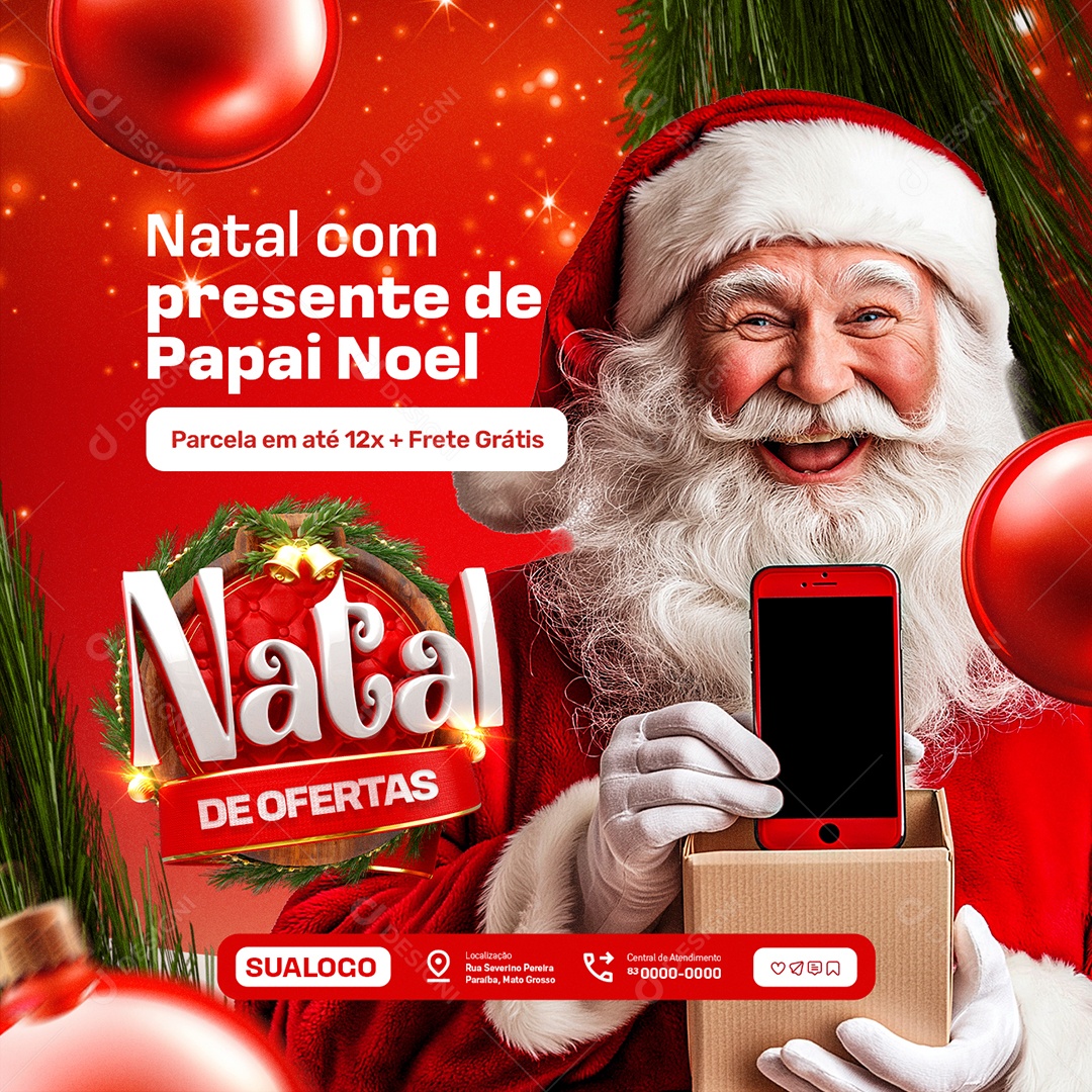 Loja de Celular Natal de Ofertas Presente de Papai Noel Social Media PSD Editável