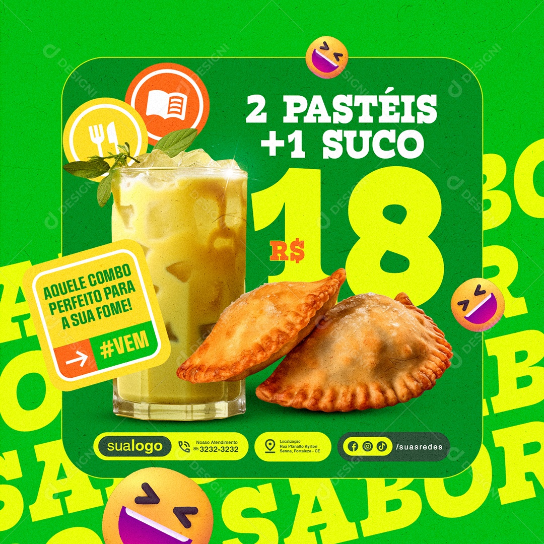 Pastelaria Dois Pastéis Um Suco Social Media PSD Editável