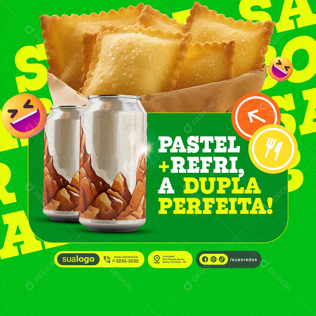 Pastelaria Pastel Refri a Dupla Perfeita Social Media PSD Editável