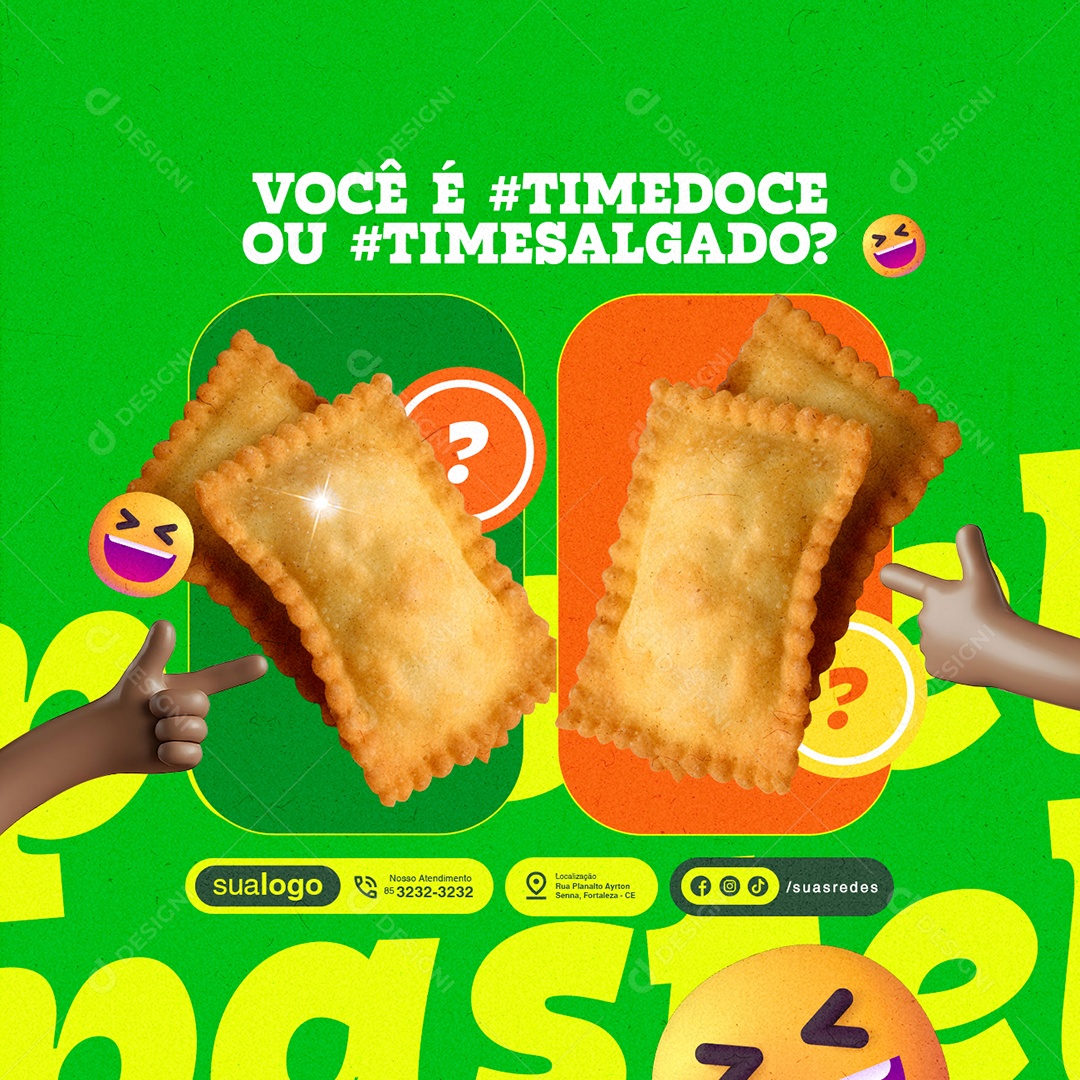 Pastelaria Você é Time Doce ou Time Salgado Social Media PSD Editável