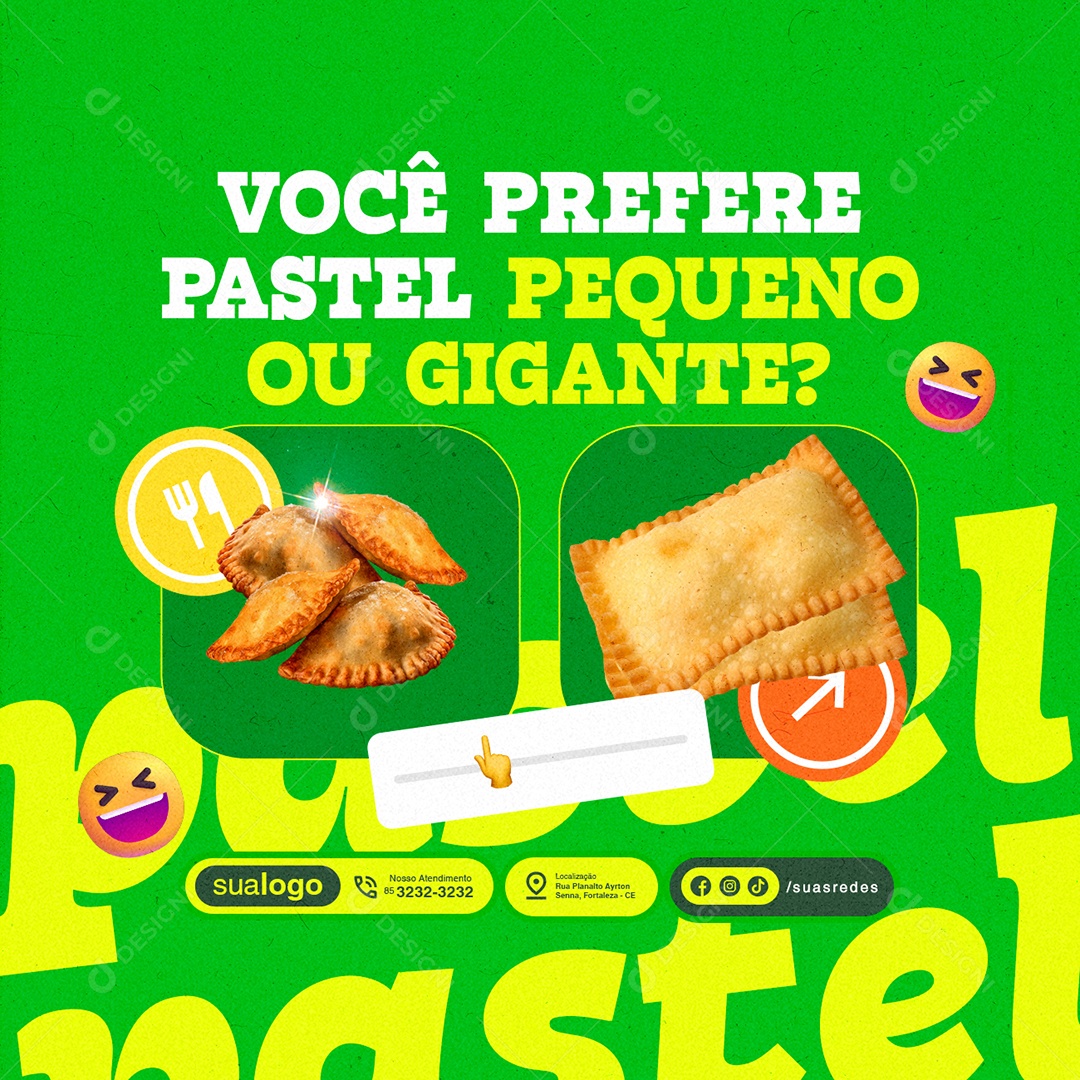 Pastelaria Você Prefere Pastel Pequeno ou Gigante Social Media PSD Editável