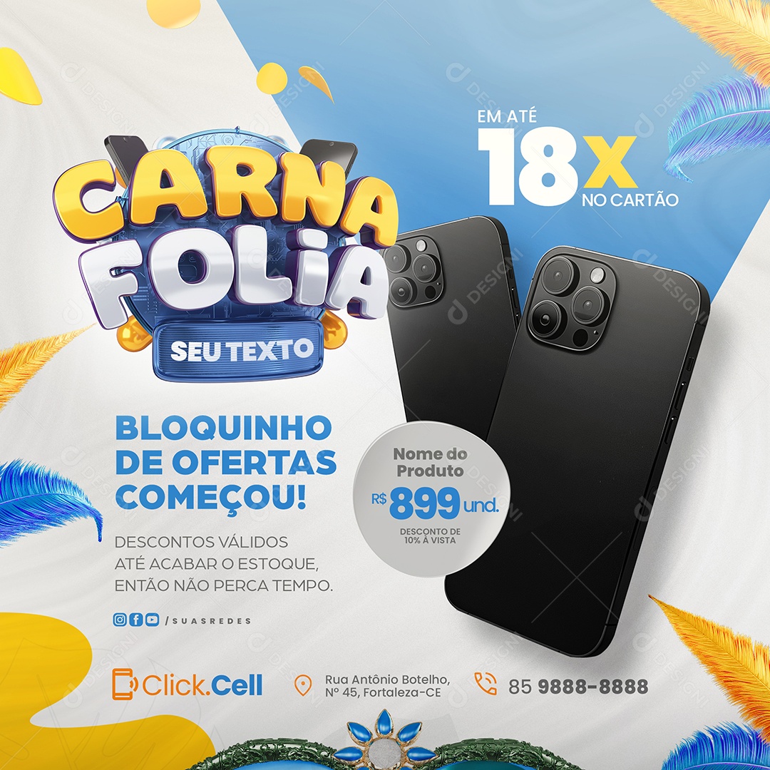 Carna Folia Loja de Celular Bloquinho de Ofertas Começou Social Media PSD Editável