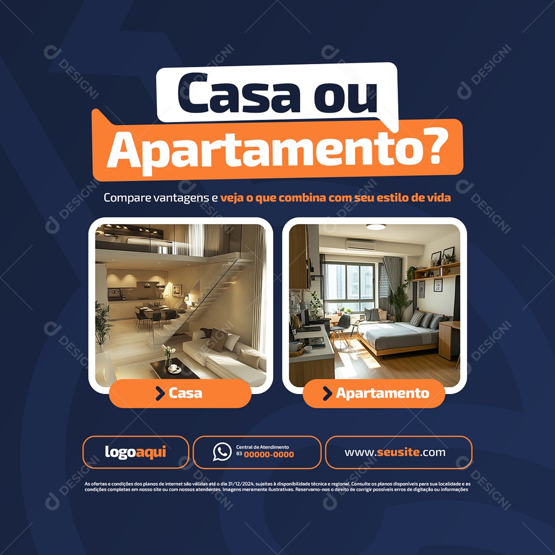 Imobiliária Casa ou Apartamento Social Media PSD Editável