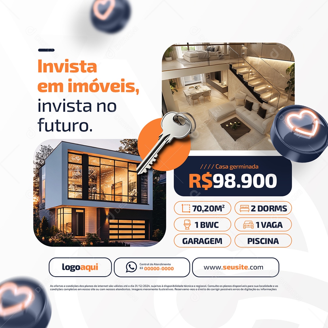Imobiliária Invista em Imóveis Invista no Futuro Social Media PSD Editável