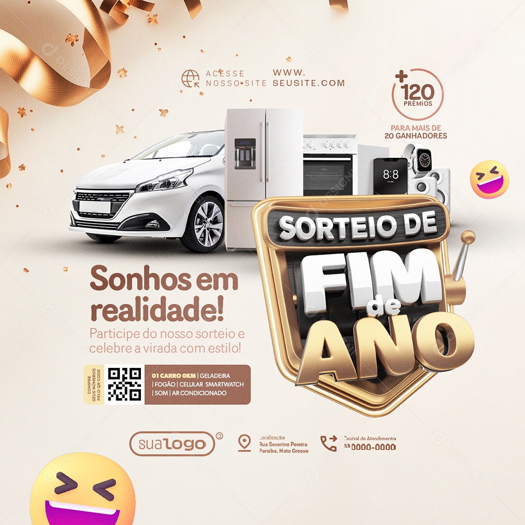 Sorteio de Fim de Ano Lojas Sonhos em Realidade Social Media PSD Editável