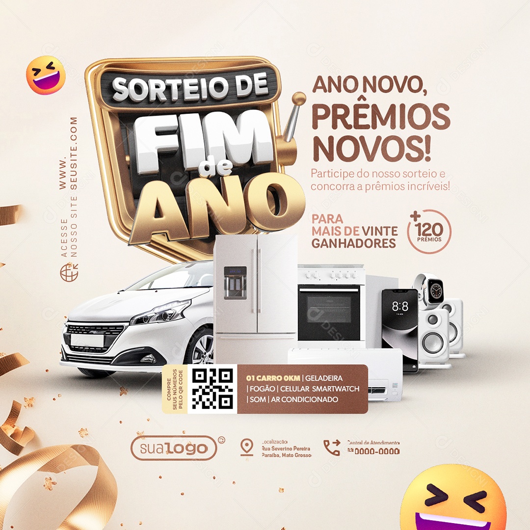 Sorteio de Fim de Ano Lojas Ano Novo Prêmios Novos Social Media PSD Editável