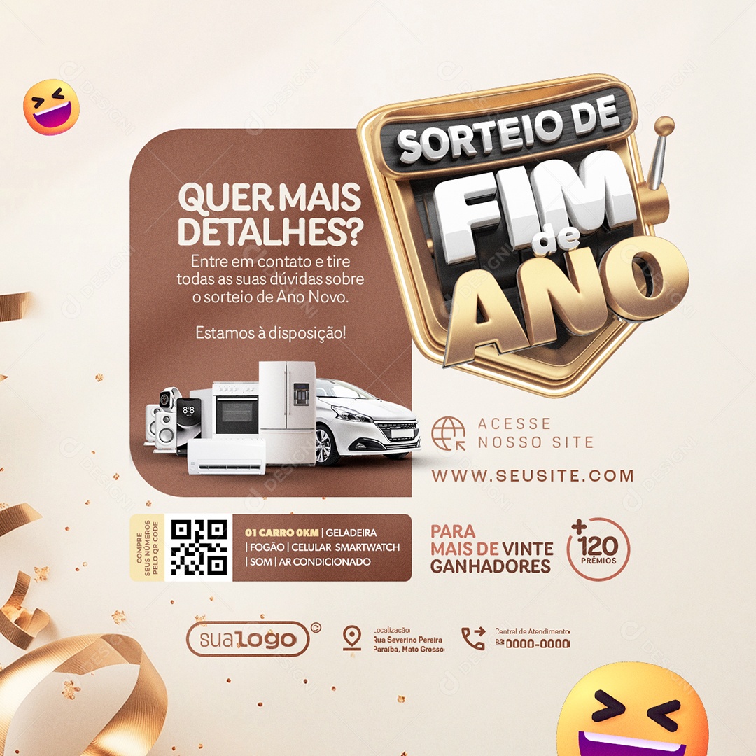 Sorteio de Fim de Ano Lojas Quer Mais Detalhes Social Media PSD Editável