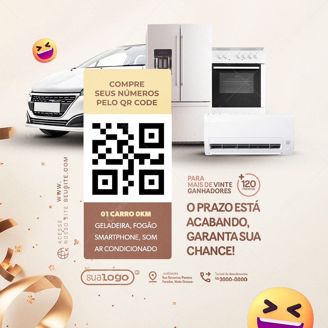 Sorteio de Fim de Ano Lojas Geladeira Fogão Smartphone Social Media PSD Editável