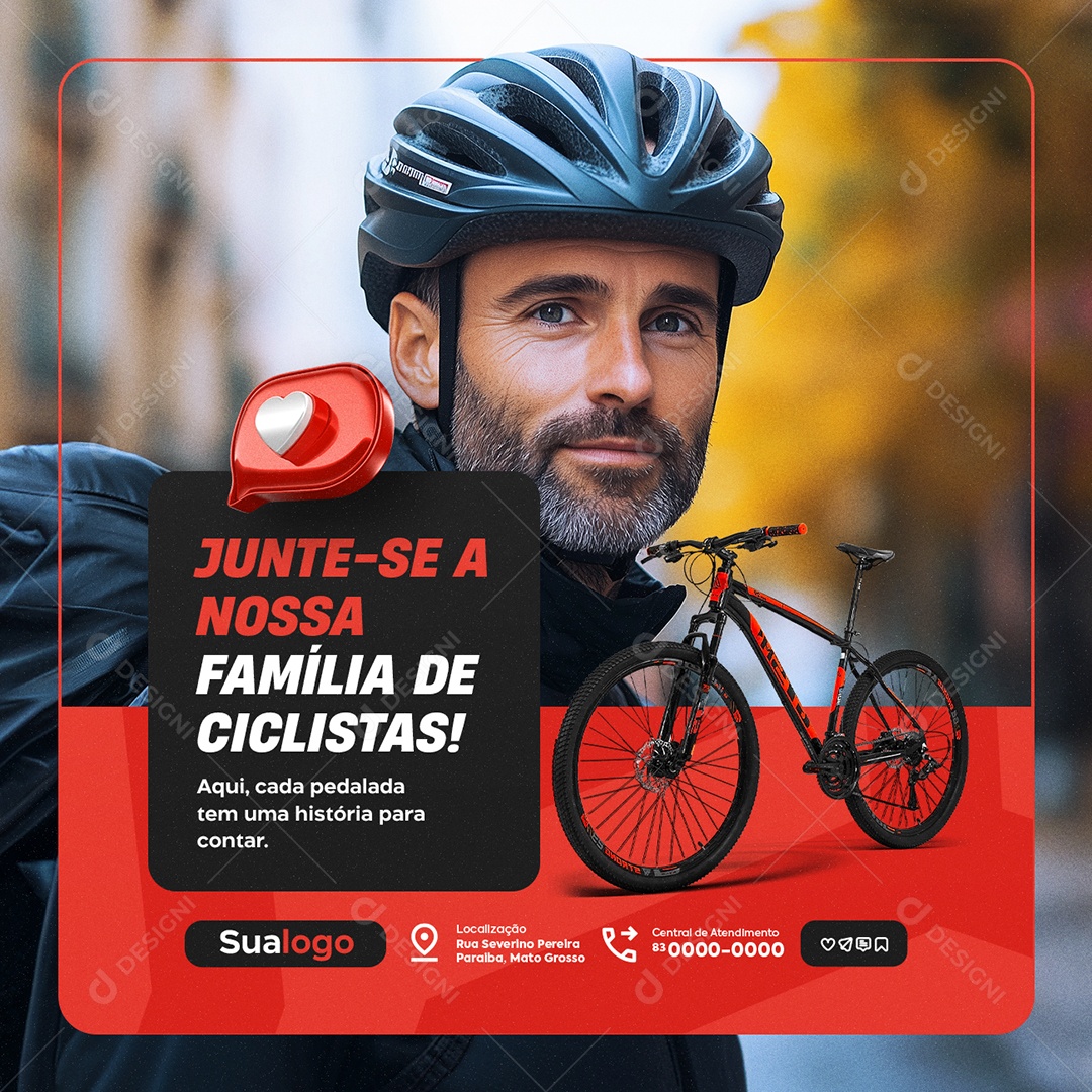 Bicicletaria Junte-Se a Nossa Família de Ciclistas Social Media PSD Editável