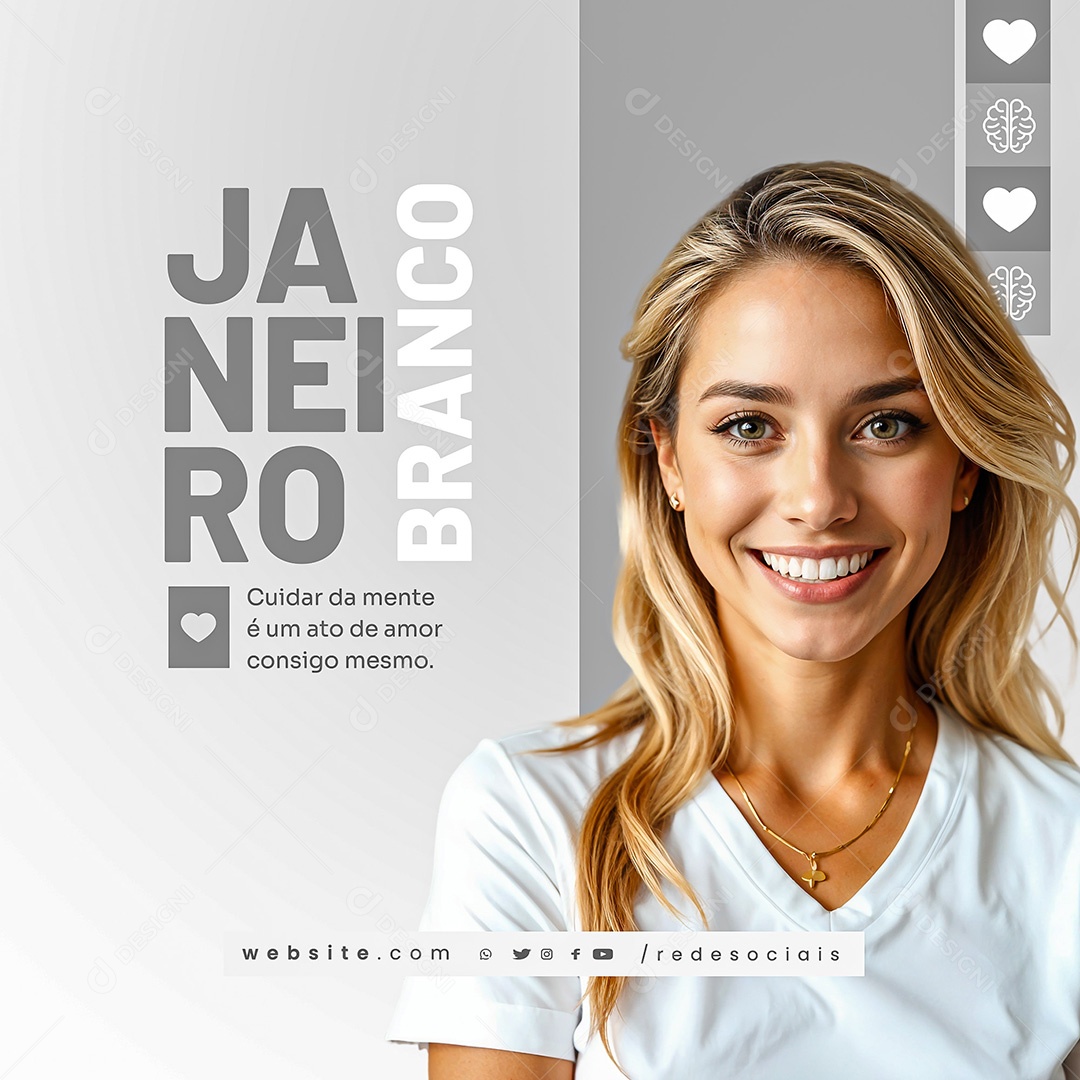 Janeiro Branco Mês de Conscientização da Saúde Mental Emocional Social Media PSD Editável