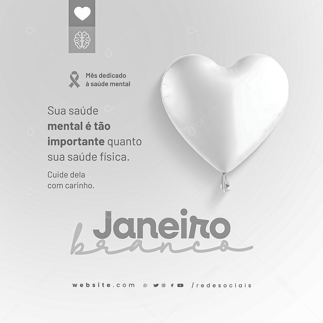 Janeiro Branco Mês de Conscientização da Saúde Mental Emocional Social Media PSD Editável