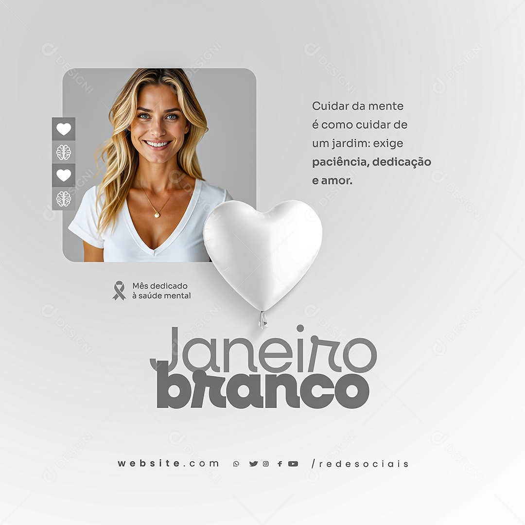 Janeiro Branco Mês de Conscientização da Saúde Mental Emocional Social Media PSD Editável