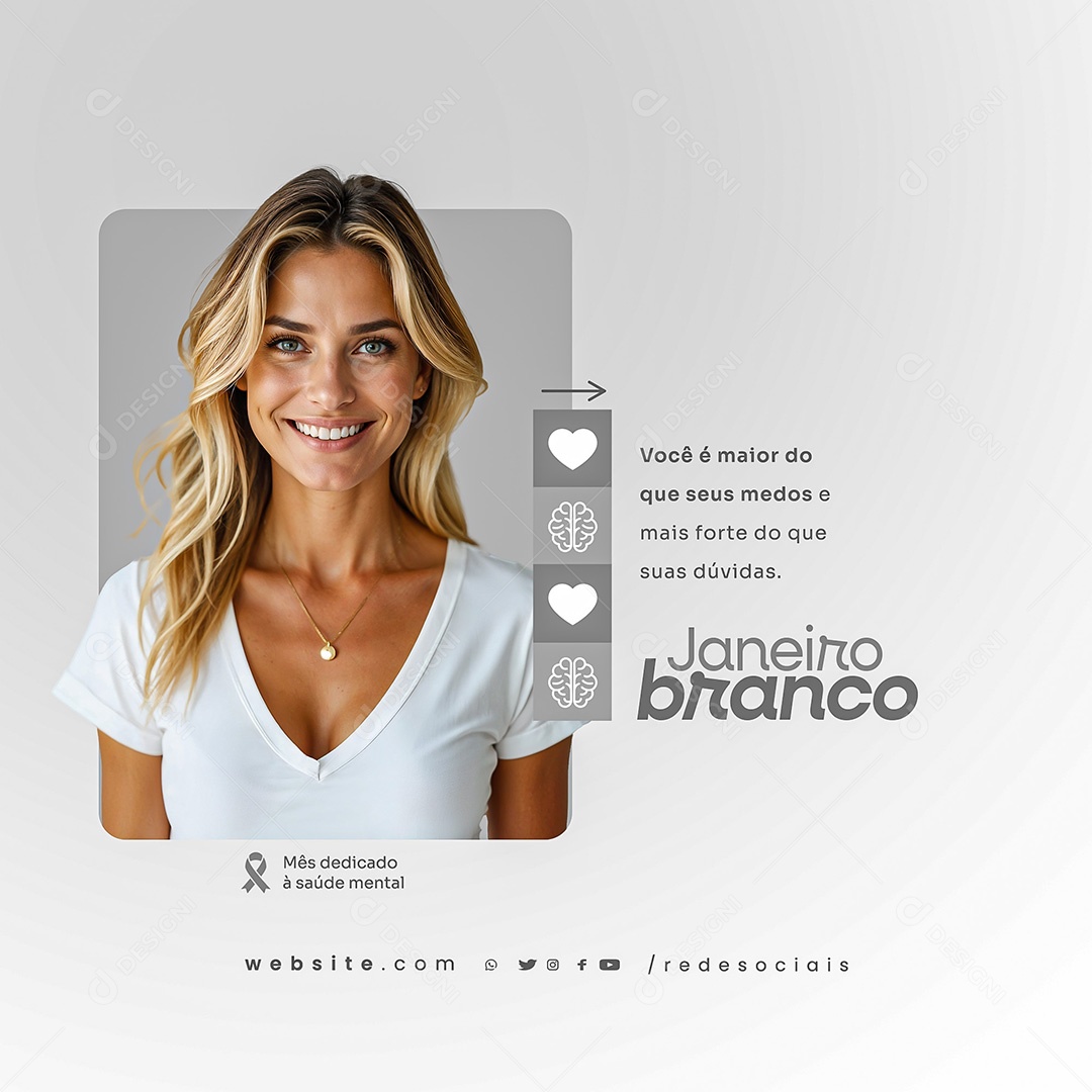 Janeiro Branco Mês de Conscientização da Saúde Mental Emocional Social Media PSD Editável