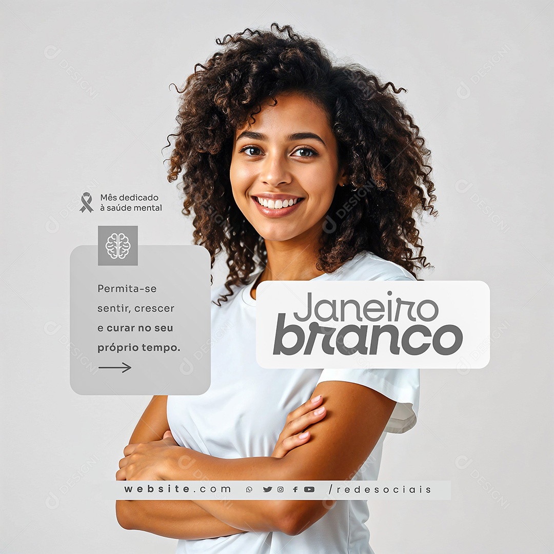 Janeiro Branco Mês de Conscientização da Saúde Mental Emocional Social Media PSD Editável