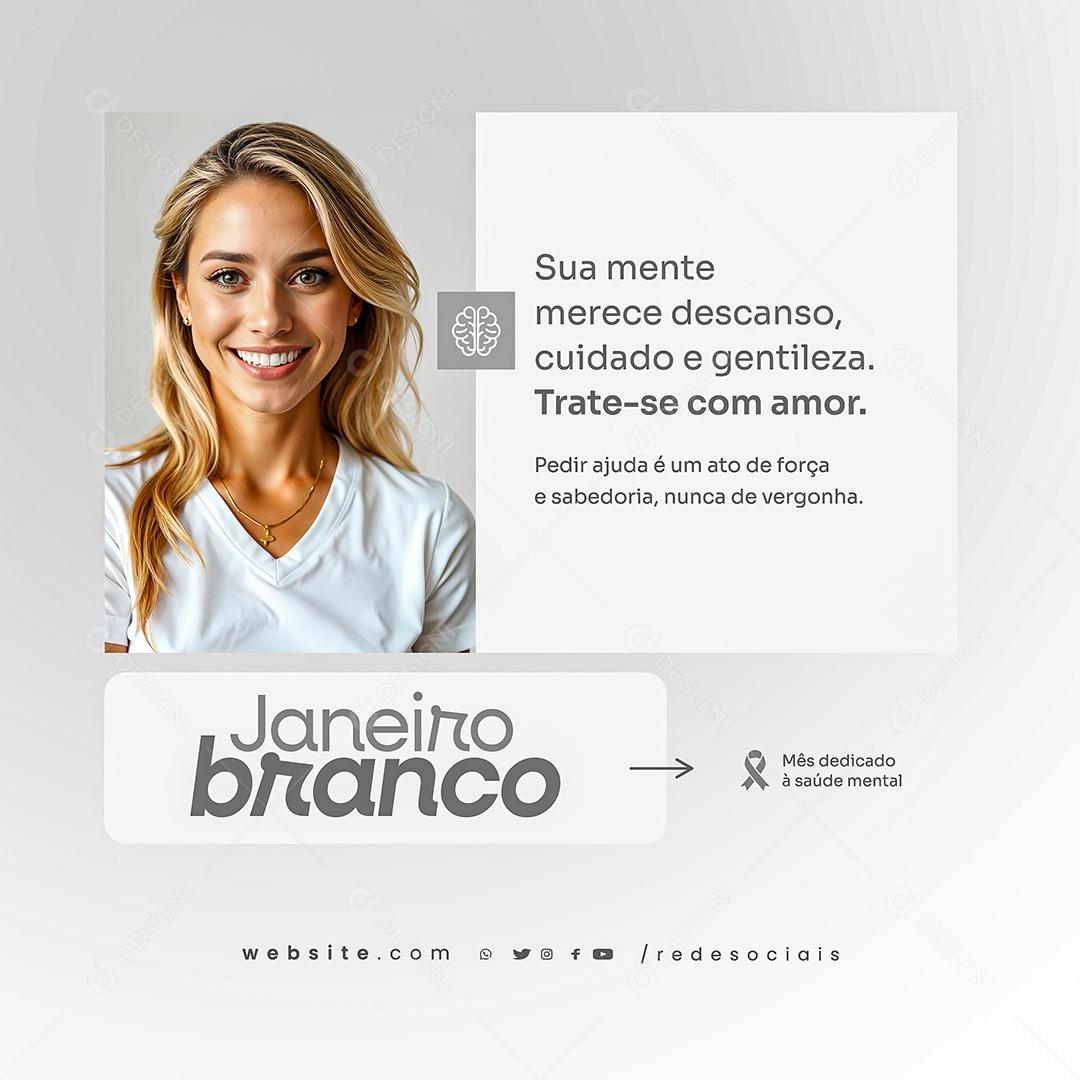 Janeiro Branco Mês de Conscientização da Saúde Mental Emocional Social Media PSD Editável