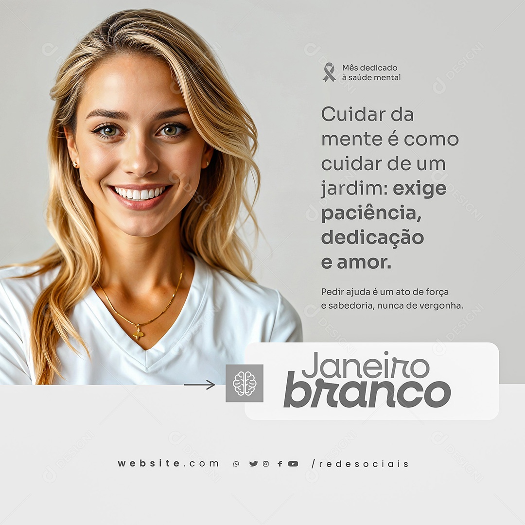 Janeiro Branco Mês de Conscientização da Saúde Mental Emocional Social Media PSD Editável