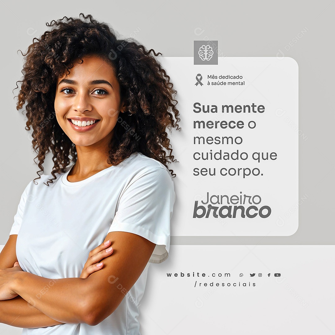 Janeiro Branco Mês de Conscientização da Saúde Mental Emocional Social Media PSD Editável