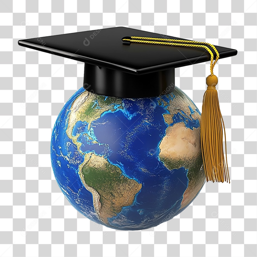 Elemento 3D Chapéu de Formatura em Globo PNG Transparente