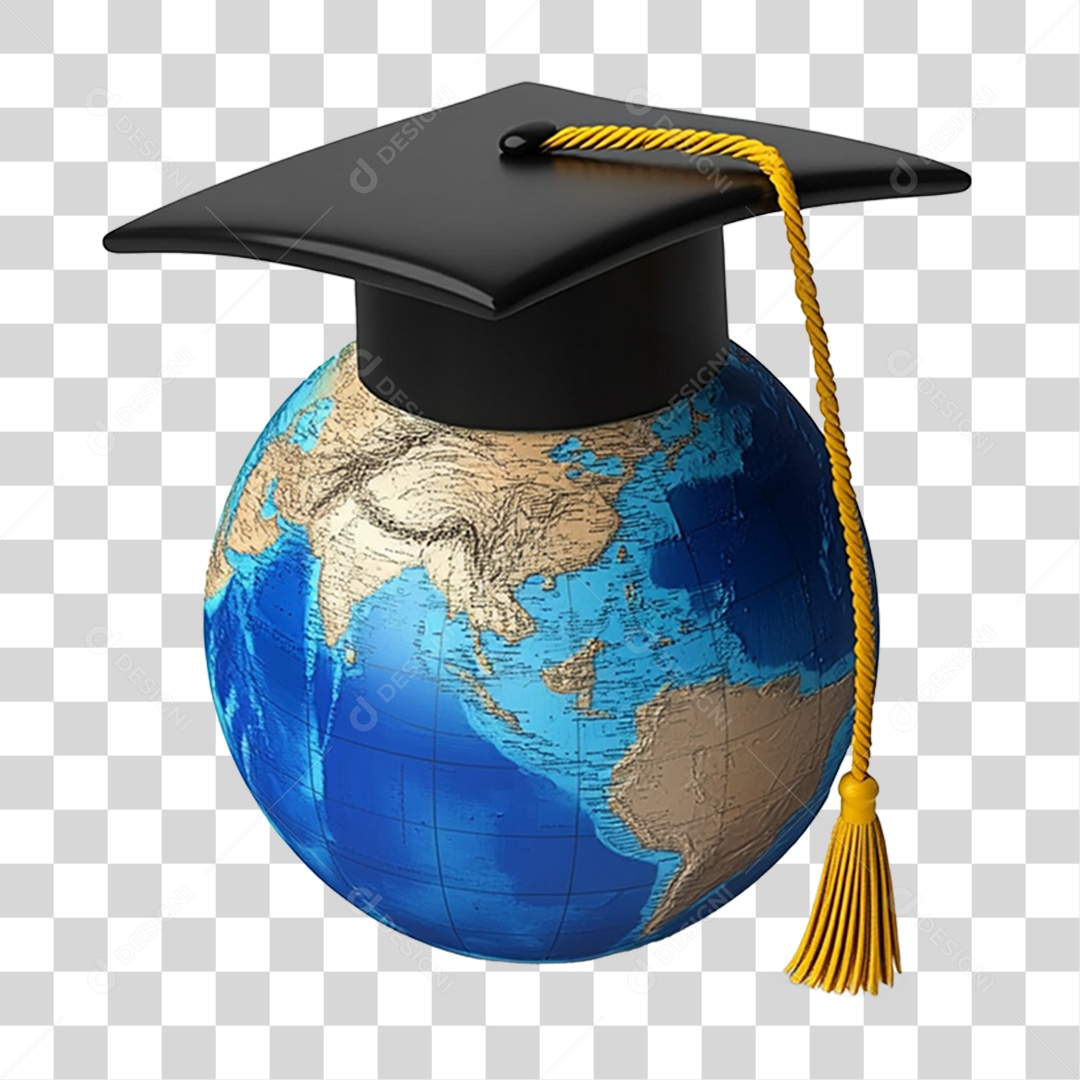 Elemento 3D Chapéu de Formatura em Globo PNG Transparente