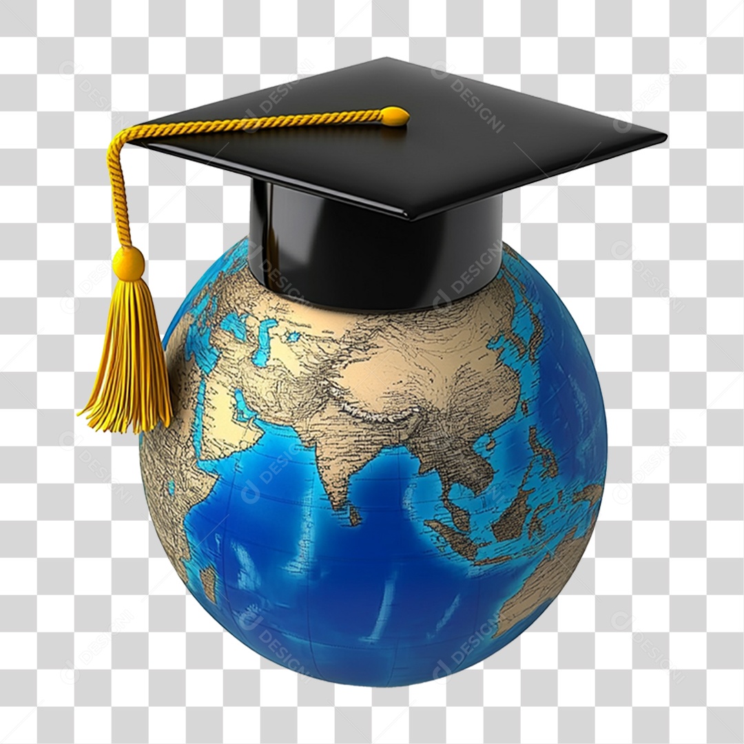 Elemento 3D Chapéu de Formatura em Globo PNG Transparente