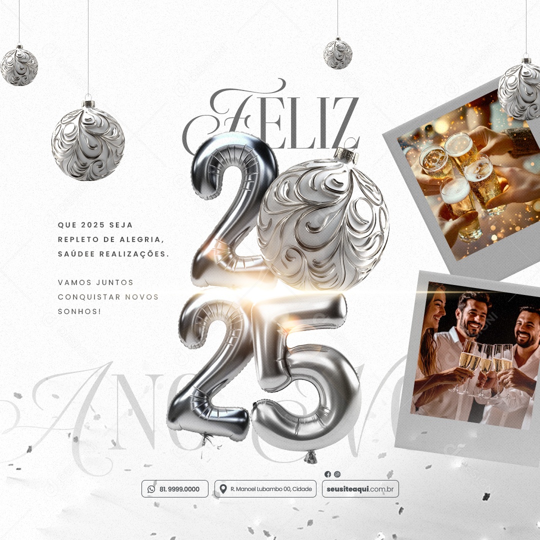 Feliz Ano Novo 01 de Janeiro 2025 Social Media PSD Editável