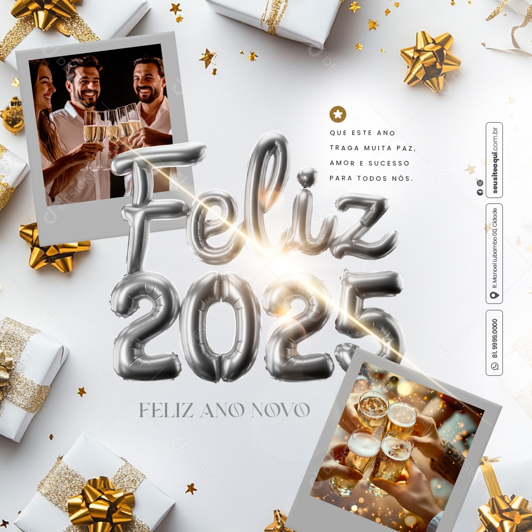 Feliz Ano Novo 01 de Janeiro 2025 Social Media PSD Editável