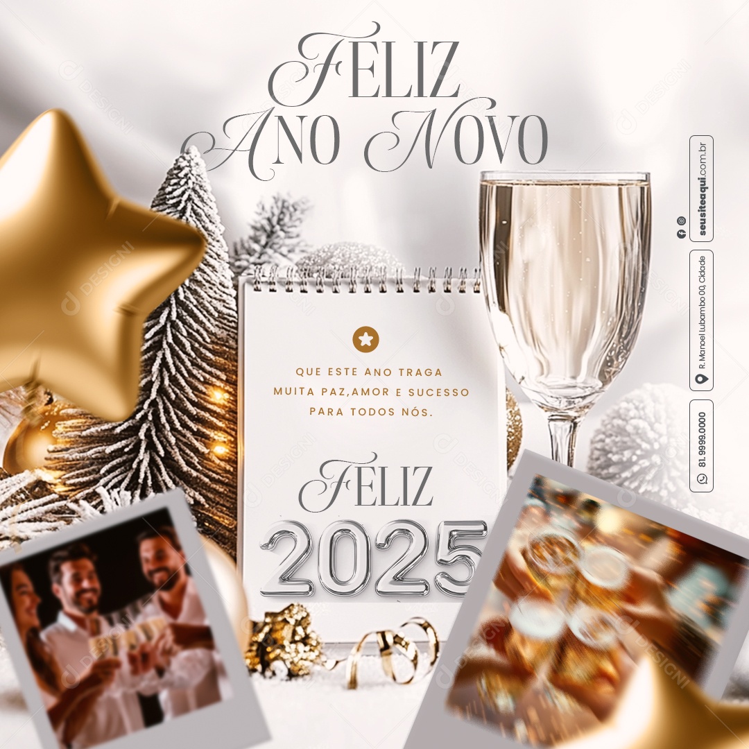 Feliz Ano Novo 01 de Janeiro 2025 Social Media PSD Editável