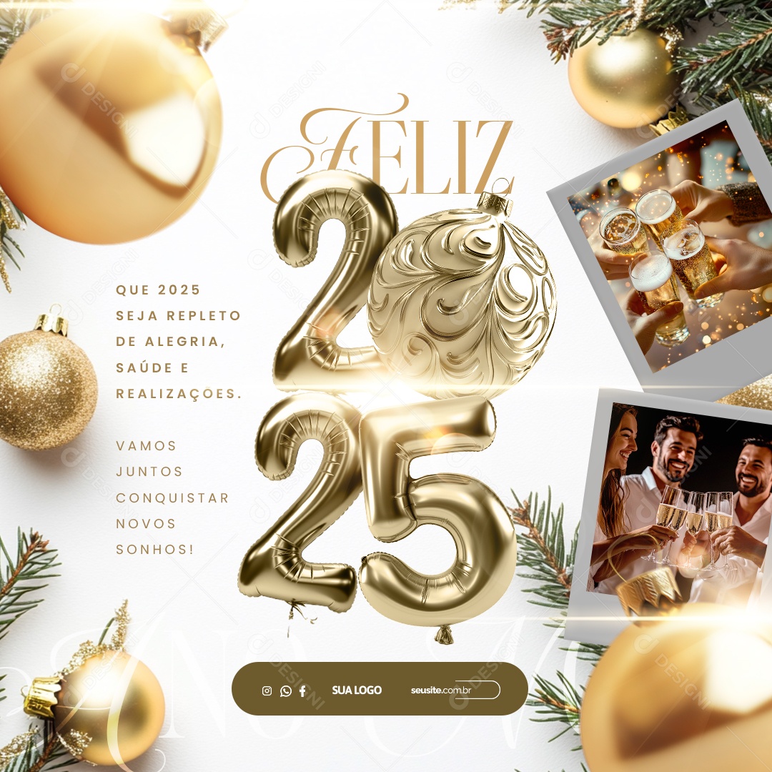 Feliz Ano Novo 01 de Janeiro 2025 Social Media PSD Editável