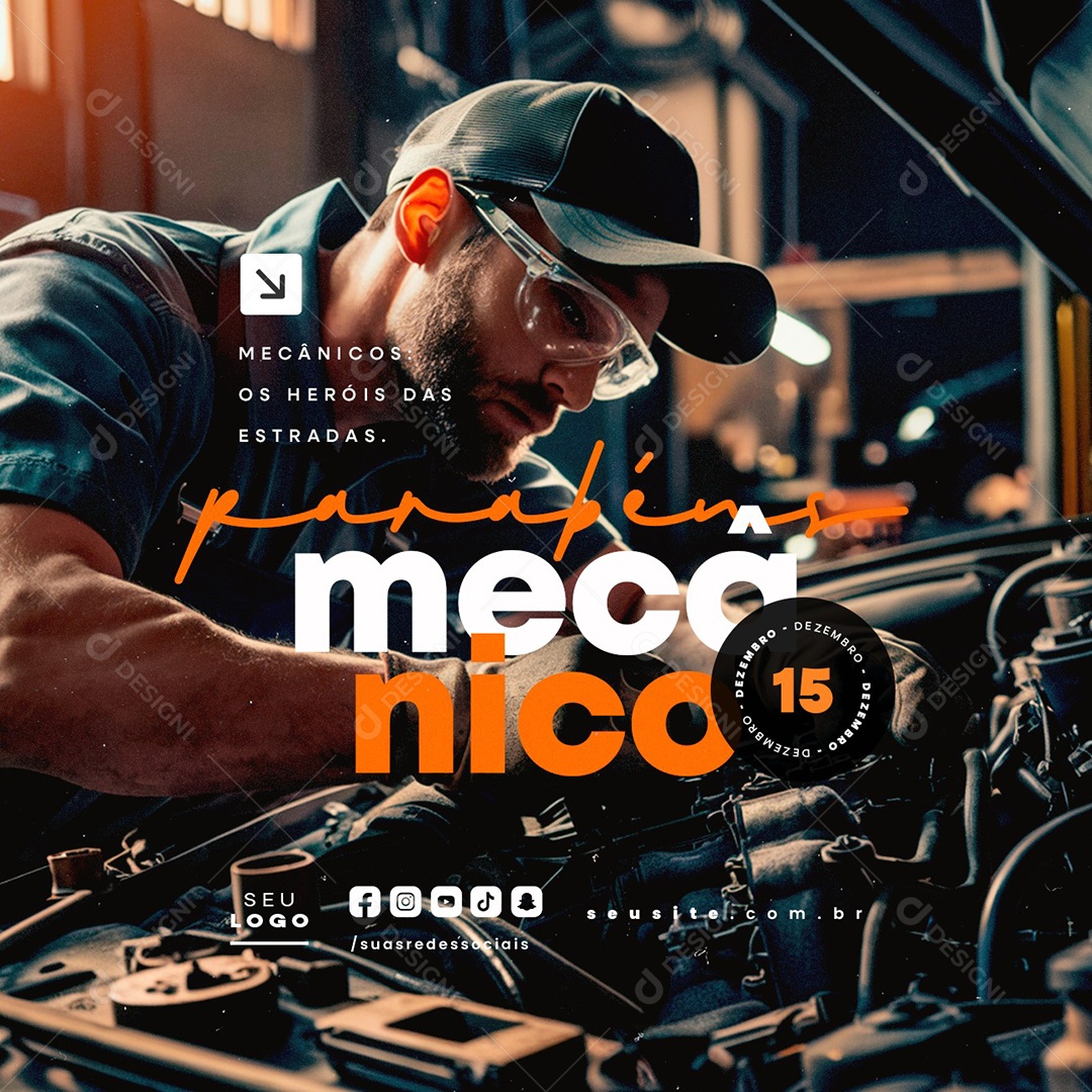 Social Media Dia do Mecânico 20 de Dezembro Parabéns PSD Editável