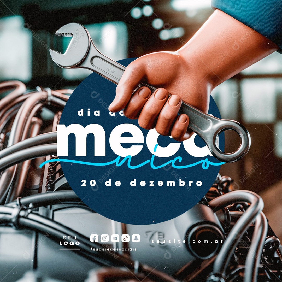 Dia do Mecânico 20 de Dezembro Social Media PSD Editável