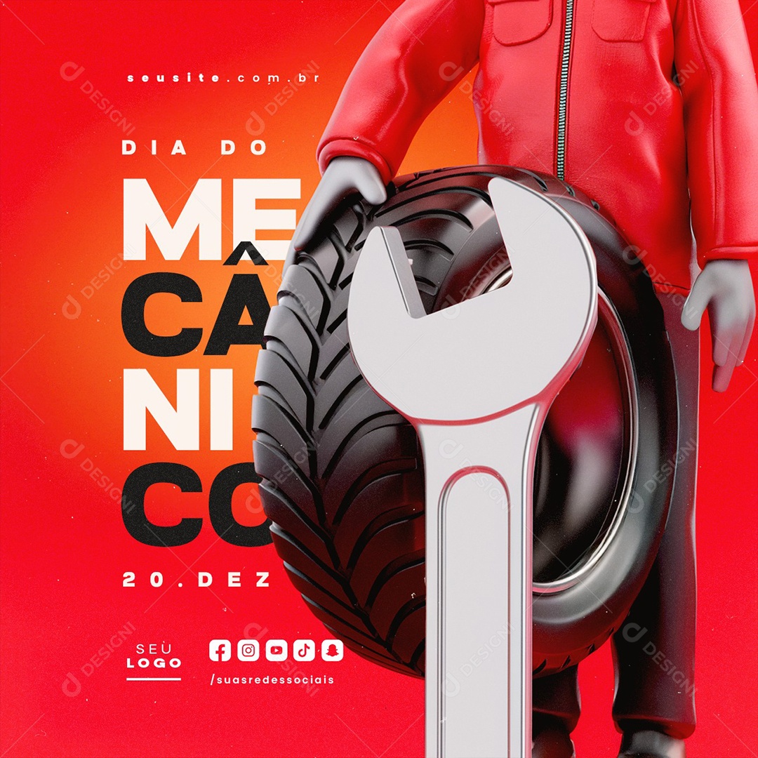 Dia do Mecânico 20 de Dezembro Social Media PSD Editável