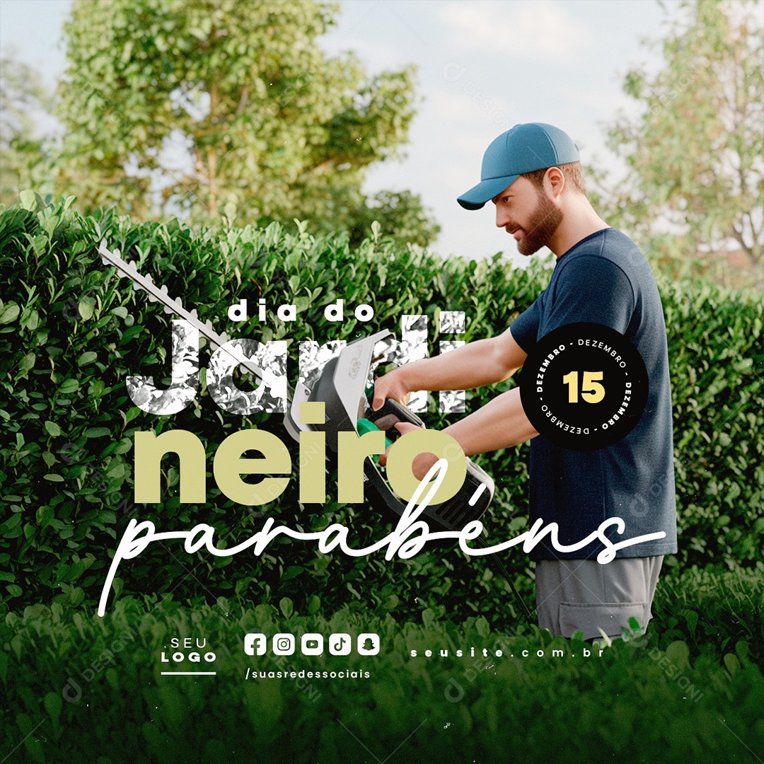 Dia do Jardineiro 15 de Dezembro Parabéns Social Media PSD Editável