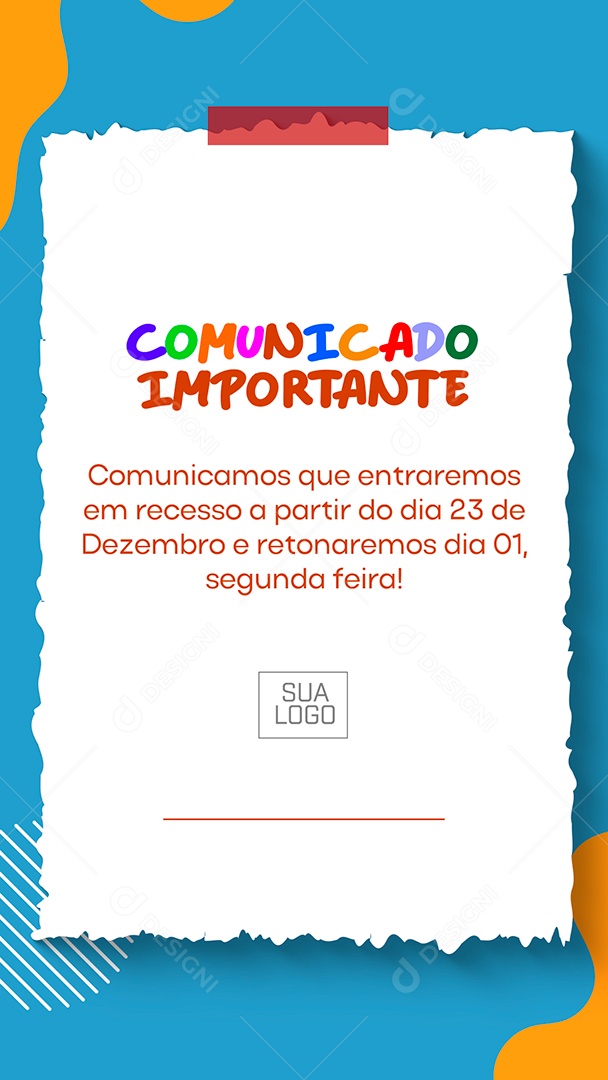 Recesso Comunicado Atendimento Especial Social Media PSD Editável