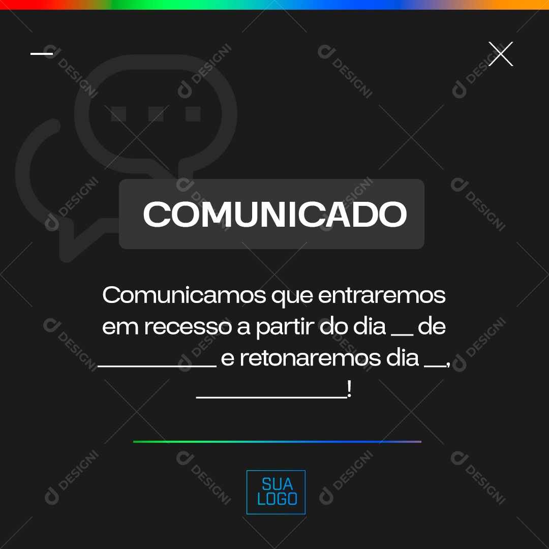 Recesso Comunicado Atendimento Especial Social Media PSD Editável