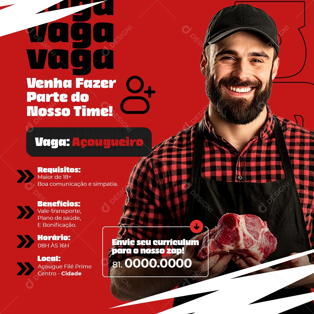 Vagas de Emprego Açougueiro Social Media PSD Editável