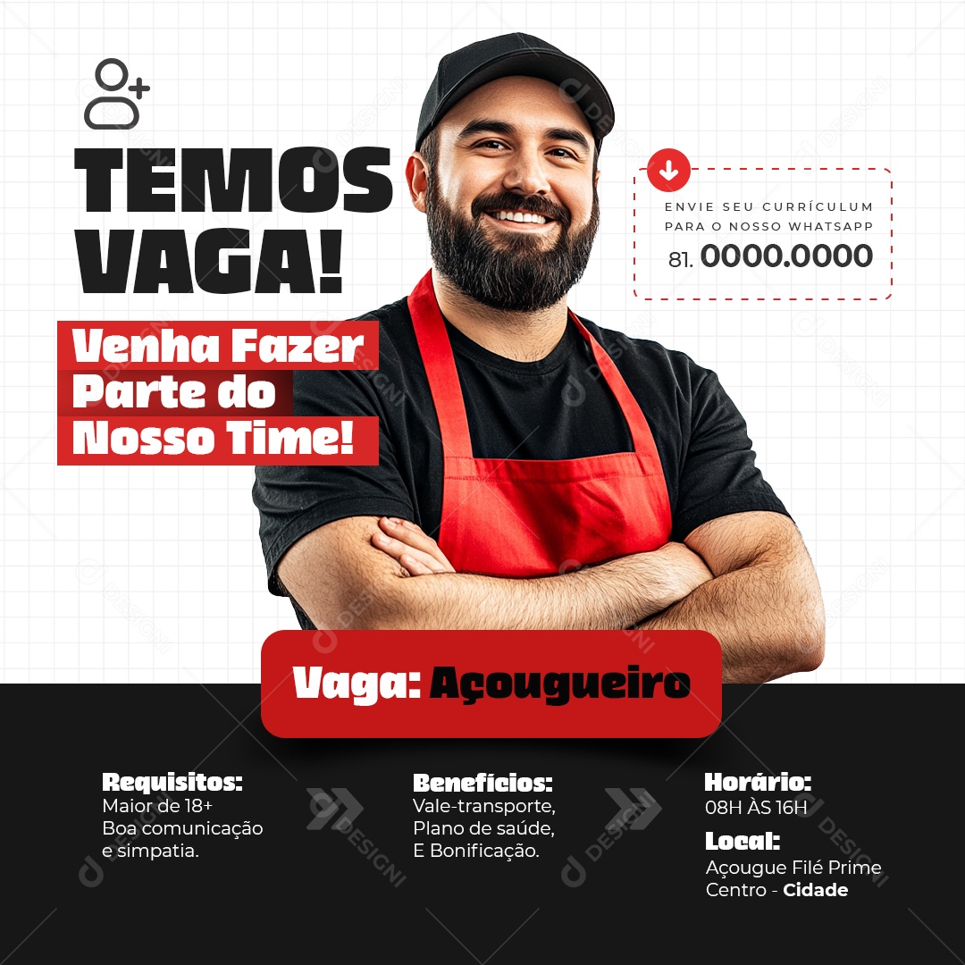 Vagas de Emprego Açougueiro Social Media PSD Editável