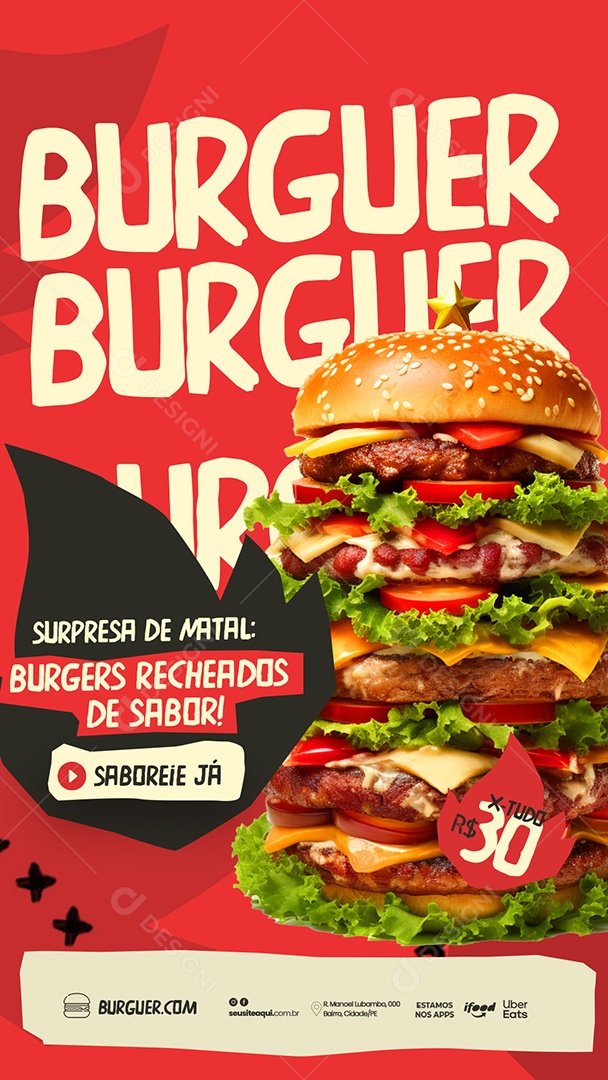 Story Supressa de Natal Burgers Recheios de Sabor Social Media PSD Editável