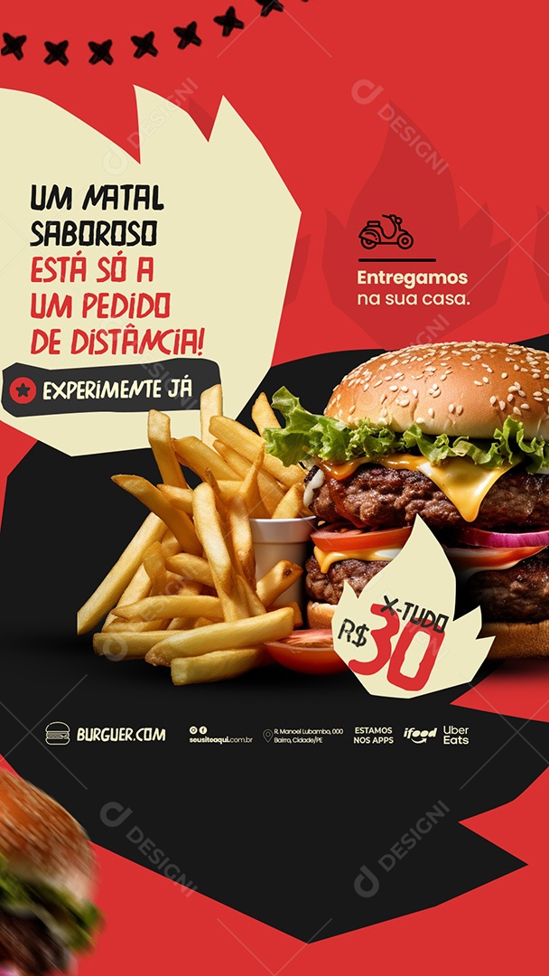 Story O Natal Saboroso hamburgueria Social Media PSD Editável