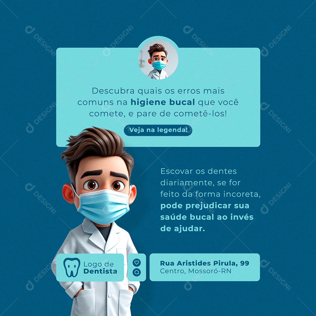 Dentista Erros Mais Comuns na Higiene Bucal Social Media PSD Editável
