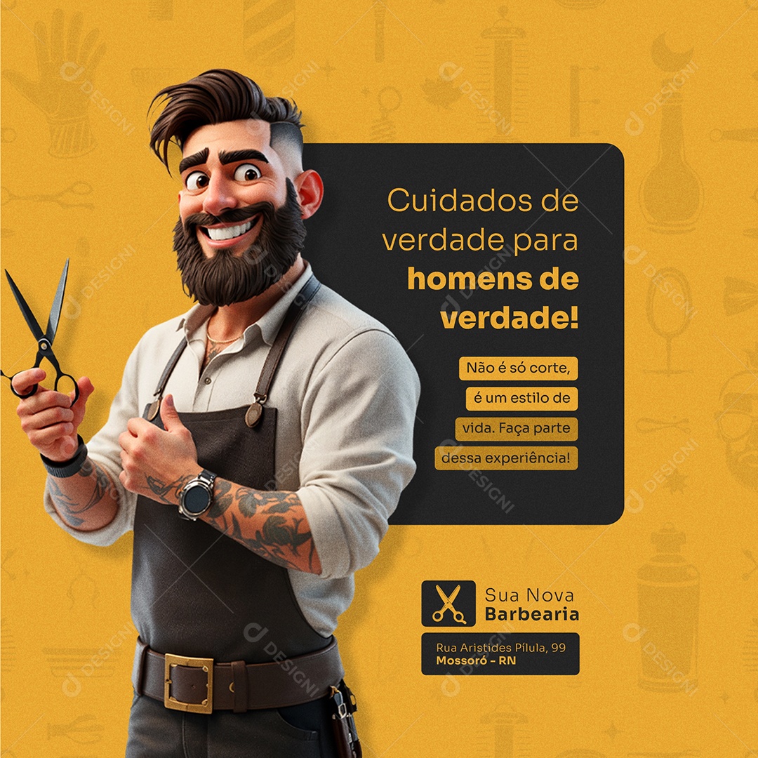 Barbearia Cuidados de Verdade Social Media PSD Editável