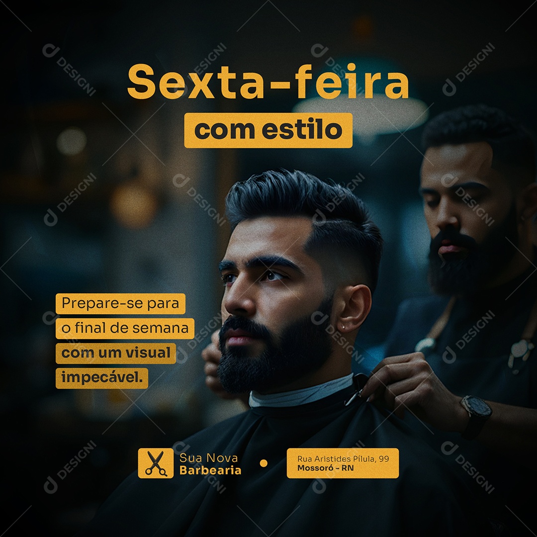 Barbearia Sexta Feira Com Estilo Social Media PSD Editável