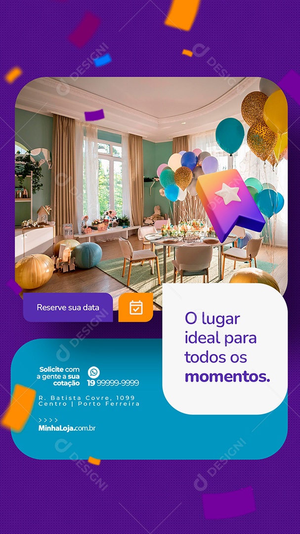 Story Locação para Festas e Eventos O Lugar Idela para Todos os Momentos Social Media PSD Editável