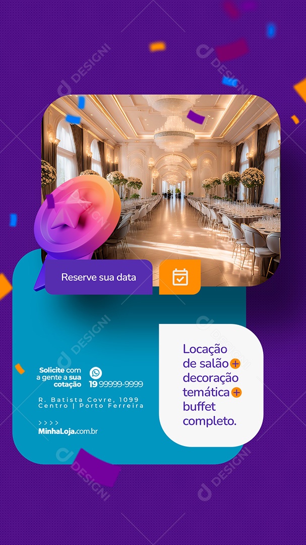 Story Locação para Festas e Eventos Rerserve sua Data Social Media PSD Editável