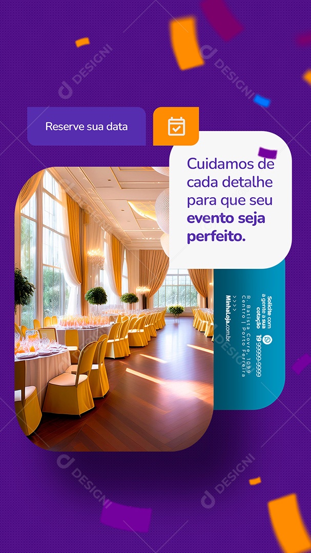 Story Locação para Festas e Eventos Cuidamos de Cada Detalhe Social Media PSD Editável
