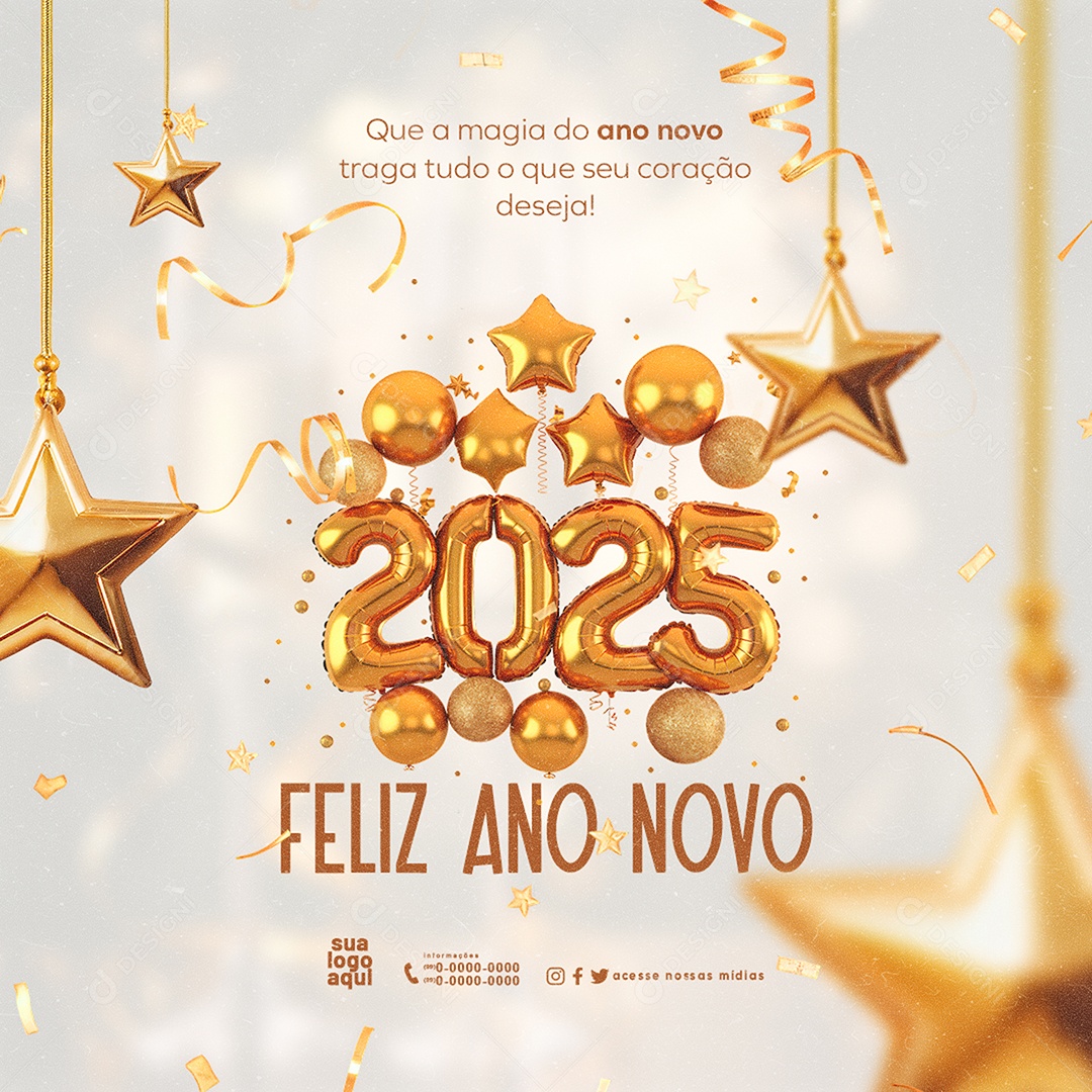 Feliz 2025 Ano Novo 01 de Janeiro A Magia Do Ano Novo Social Media PSD Editável
