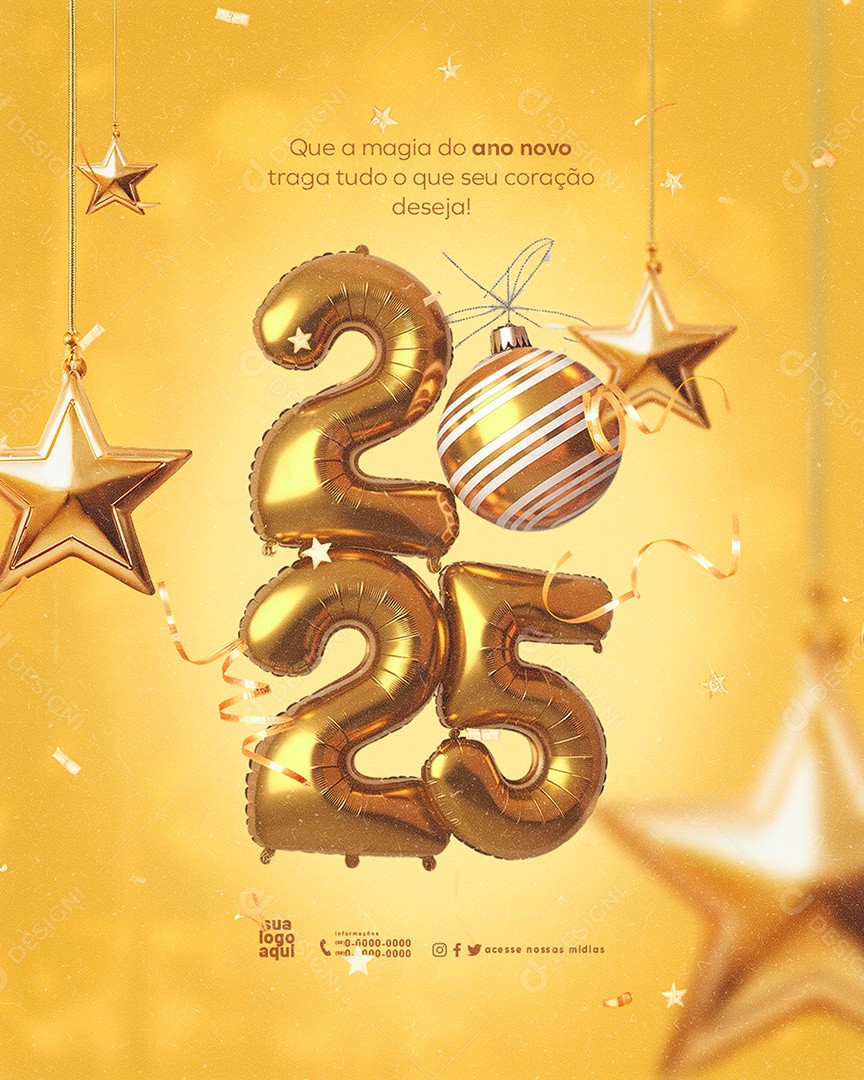 Feliz 2025 Ano Novo 01 de Janeiro A Magia Do Ano Novo Social Media PSD Editável
