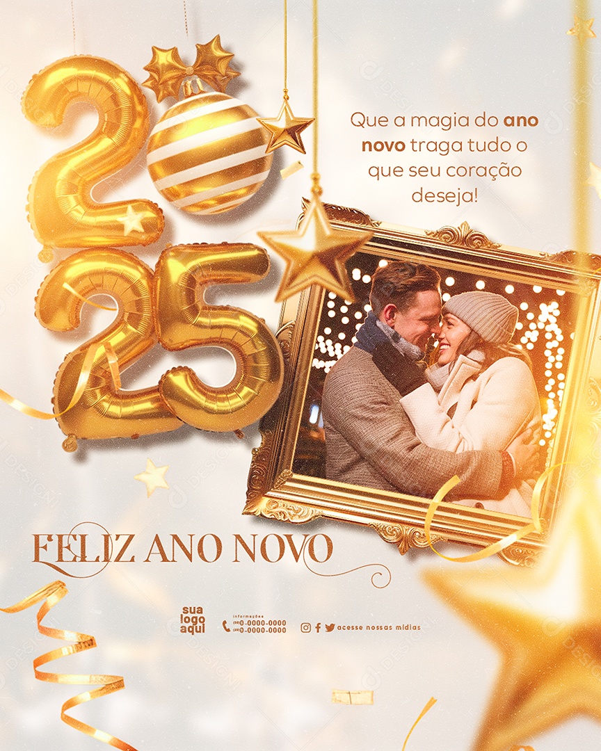 Feliz 2025 Ano Novo 01 de Janeiro A Magia Do Ano Novo Social Media PSD Editável