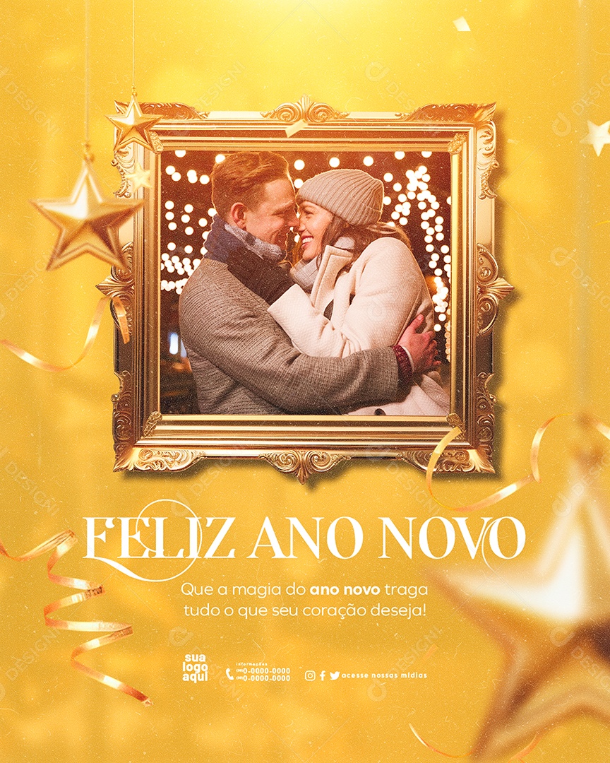 Feliz 2025 Ano Novo 01 de Janeiro A Magia Do Ano Novo Social Media PSD Editável